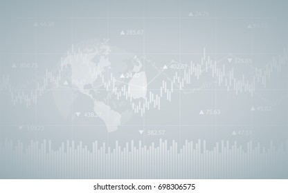 Abstract Financial Chart With Line Graph, Bar Chart And Numbers In Stock Market On Gradient Gray Color Background