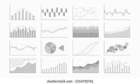 Abstract financial chart with line stock market graph set in black and white color background