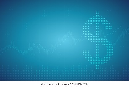 Abstract financial chart with polka dots of dollar sign and graph on blue color background