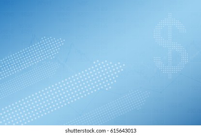 Abstract financial chart with polka dots of dollar sign and arrow on blue color background