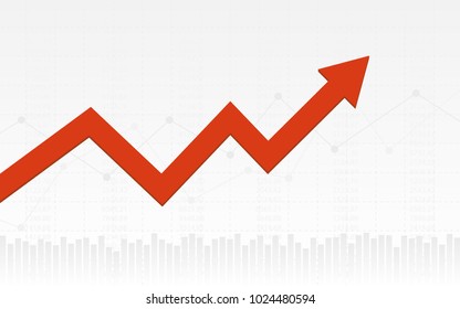 abstract financial chart with red downtrend line graph arrow and numbers in stock market on gradient white color 