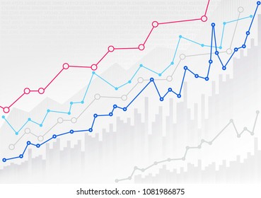 Abstract financial chart with trend line graph and numbers in stock market. Mockup template ready for your design. Vector illustration. Isolated on white background