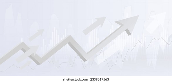 gráfico financiero abstracto con gráfico de línea de tendencia ascendente y flecha en el mercado de valores sobre fondo gris, diagramas de gráficos de flecha financiera sobre fondo gris
