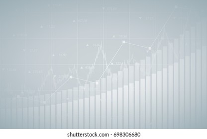 Abstract financial chart with up trend line graph, bar chart and numbers in stock market on gradient gray color background