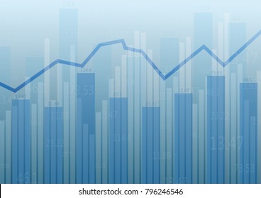 Abstract financial chart with up trend line graph ,  and stock numbers in stock market  on gradient  light blue background.Vector illustrations. 