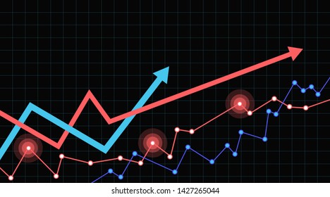 Abstract Financial Chart  Two Arrows Going Up. Black Background.