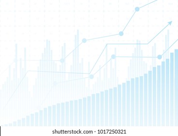 abstract financial chart with uptrend line graph market on a light blue background.