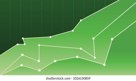 Abstract financial chart with uptrend line graph in stock market on green color background
