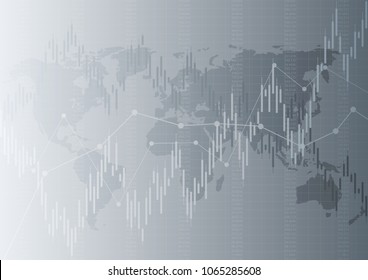 Abstract financial chart with uptrend line graph on blue color background with world map.