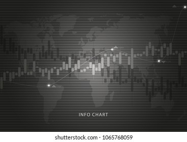 Abstract financial chart with uptrend line graph on gray color background with world map.