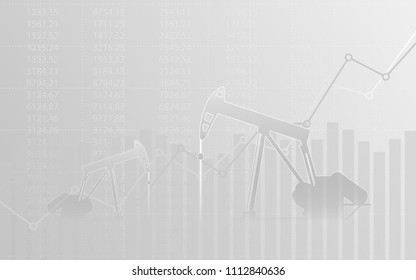 Abstract financial chart with uptrend line graph and Oil pumps in stock market on gray color background