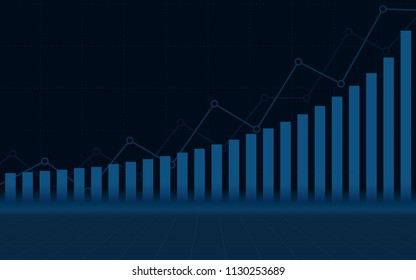 abstract financial chart with uptrend line graph and stock market on blue color background