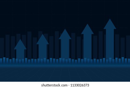 abstract financial chart with uptrend line graph arrow in stock market and blue color background