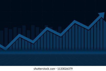 abstract financial chart with uptrend line graph arrow in stock market and blue color background