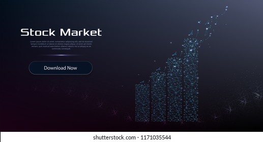 	
Abstract financial chart with uptrend line graph and bar chart on blue color background.Low poly blue
