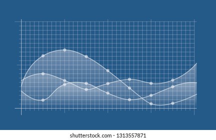  Abstract financial chart with uptrend line graph and numbers in stock market on gradient white color background. Trend lines, columns, market economy information background.  Vector illustration