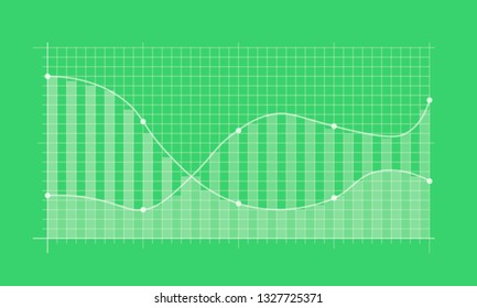  Abstract financial chart with uptrend line graph and numbers in stock market on gradient white color background. Trend lines, columns, market economy information background.  Vector illustration