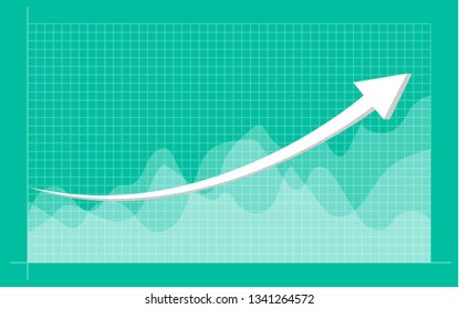 Abstract financial chart with uptrend line graph and numbers in stock market on gradient white color background. Trend lines, columns, market economy information background. Vector illustration