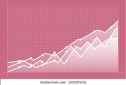 Abstract financial chart with uptrend line graph and numbers in stock market on gradient white color background. Trend lines, columns, market economy information background. Vector illustration