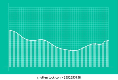 Abstract financial chart with uptrend line graph in stock market on gradient white color background. Trend lines, columns, market economy information background. Vector illustration