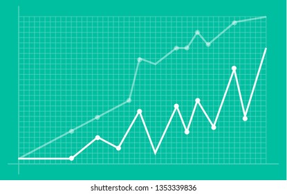 Abstract financial chart with uptrend line graph and numbers in stock market on gradient white color background. Trend lines, columns, market economy information background. 