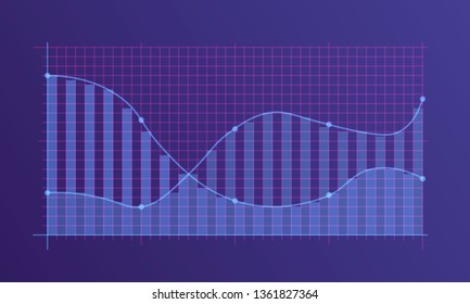  Abstract financial chart with uptrend line graph and numbers in stock market on gradient white color background. Trend lines, columns, market economy information background.  Vector illustration
