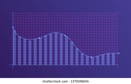  Abstract financial chart with uptrend line graph and numbers in stock market on gradient white color background. Trend lines, columns, market economy information background.  Vector illustration