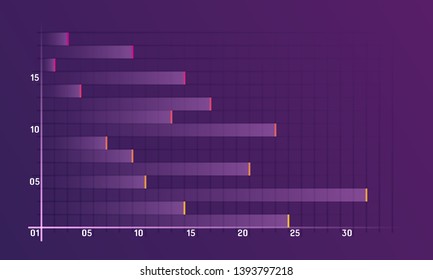 Abstract financial chart with uptrend line graph and numbers in stock market on gradient white color background. Trend lines, columns, market economy information background.  Vector illustration