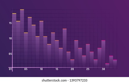 Abstract financial chart with uptrend line graph and numbers in stock market on gradient white color background. Trend lines, columns, market economy information background.  Vector illustration