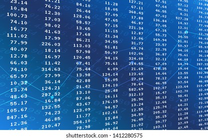 Abstract financial chart with uptrend line graph and number in stock market on blue color background