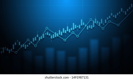 Abstract financial chart with uptrend line graph in stock market on blue color background