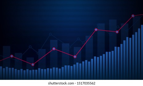 Abstract financial chart with uptrend line graph in stock market on blue color background