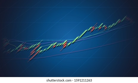abstract financial chart with uptrend line graph in stock market on blue color background
