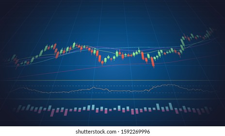 abstract financial chart with uptrend line graph in stock market on blue color background
