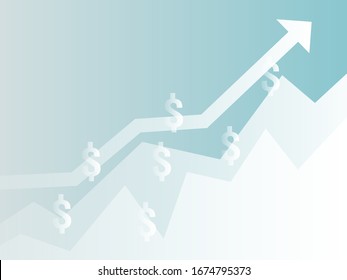 Abstract financial chart with uptrend line graph and numbers in stock market on gradient white color background
