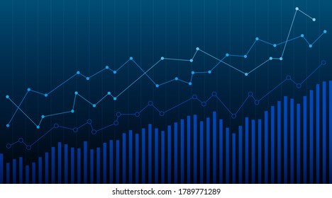 Abstract financial chart with an uptrend line graph. Horizontal banner with copy space. Vector illustration.