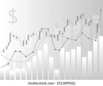 abstract financial chart with uptrend line graph and numbers in stock market on gradient white color background