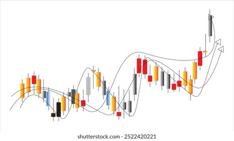 Gráfico financeiro abstrato com gráfico de linhas de alta tendência e mapa do mundo em fundo branco.