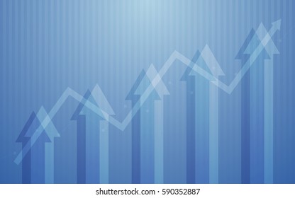 Abstract financial chart with uptrend line graph and arrows in stock market on gradient blue color background (vector)