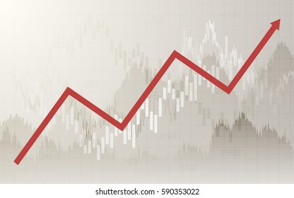 Abstract financial chart with uptrend line graph and numbers in stock market on gradient gray color background (vector)