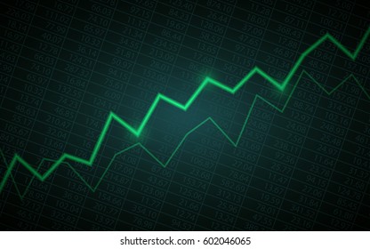 Abstract Financial Chart With Uptrend Line Graph And Numbers In Stock Market On Gradient Green Color Background (vector)