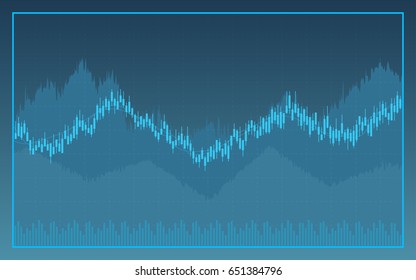 Abstract financial chart with uptrend line graph on blue color background (vector)
