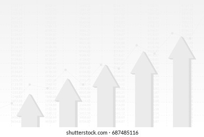 abstract financial chart with uptrend line graph and numbers in stock market on gradient white color background