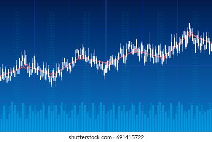 Abstract financial chart with uptrend line graph, bar chart in stock market on blue color background