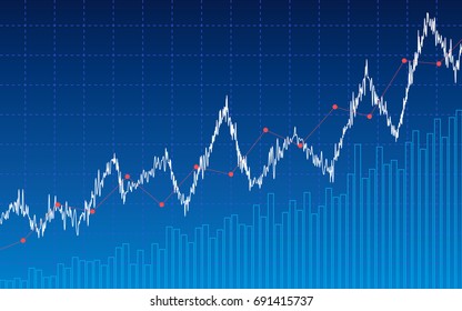 Abstract financial chart with uptrend line graph, bar chart in stock market on blue color background