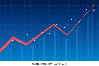 Abstract financial chart with uptrend line graph and arrow in stock market on blue color background