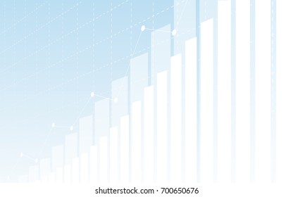 Abstract financial chart with uptrend line graph, bar chart in stock market on blue color background