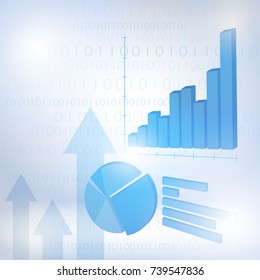 Abstract financial chart with uptrend line graph and numbers in stock market on gradient white color background