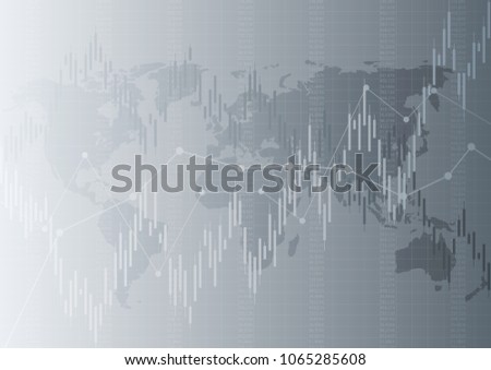 Abstract financial chart with uptrend line graph on blue color background with world map.