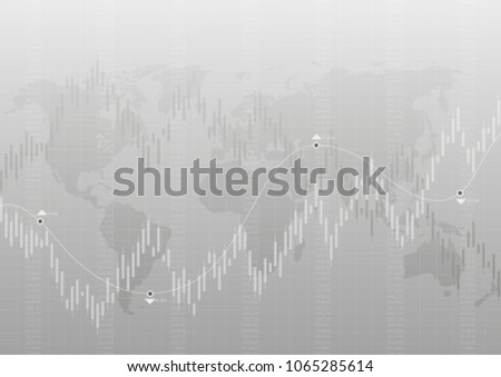 Abstract financial chart with uptrend line graph on gray color background with world map.